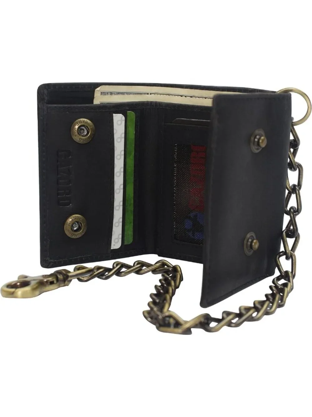 Vintage Leather Biker Chain Wallet - RFID Blocking Trifold with Snap Closure